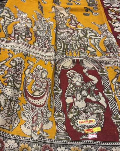 Aquamarine Kalamkari Cotton Saree, blouse