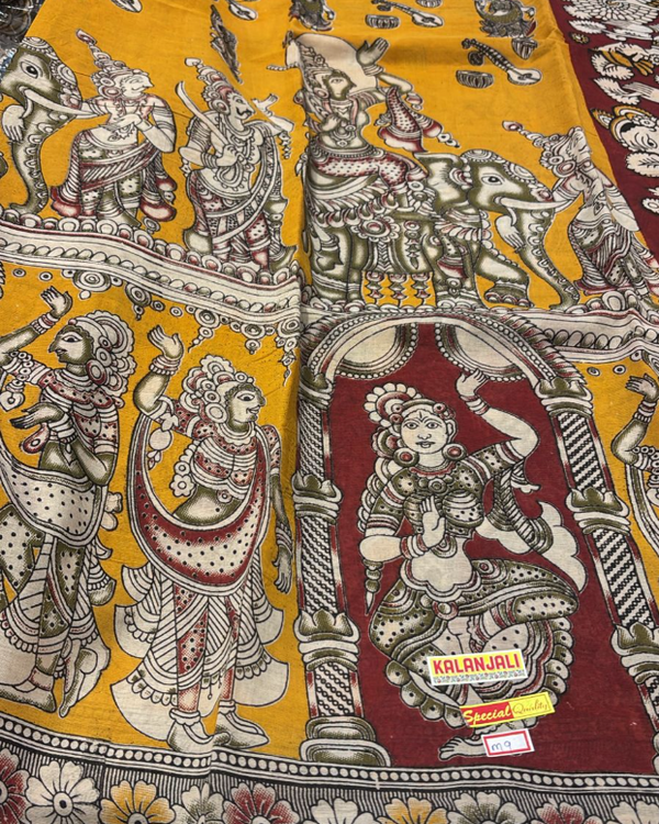 Aquamarine Kalamkari Cotton Saree, blouse