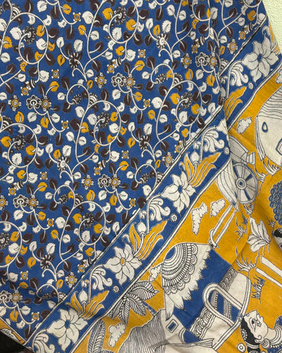Blue Kalamkari Cotton Saree, blouse