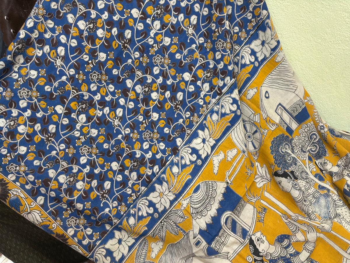 Blue Kalamkari Cotton Saree, blouse