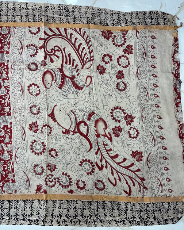 Beige Kalamkari Silk Saree, blouse