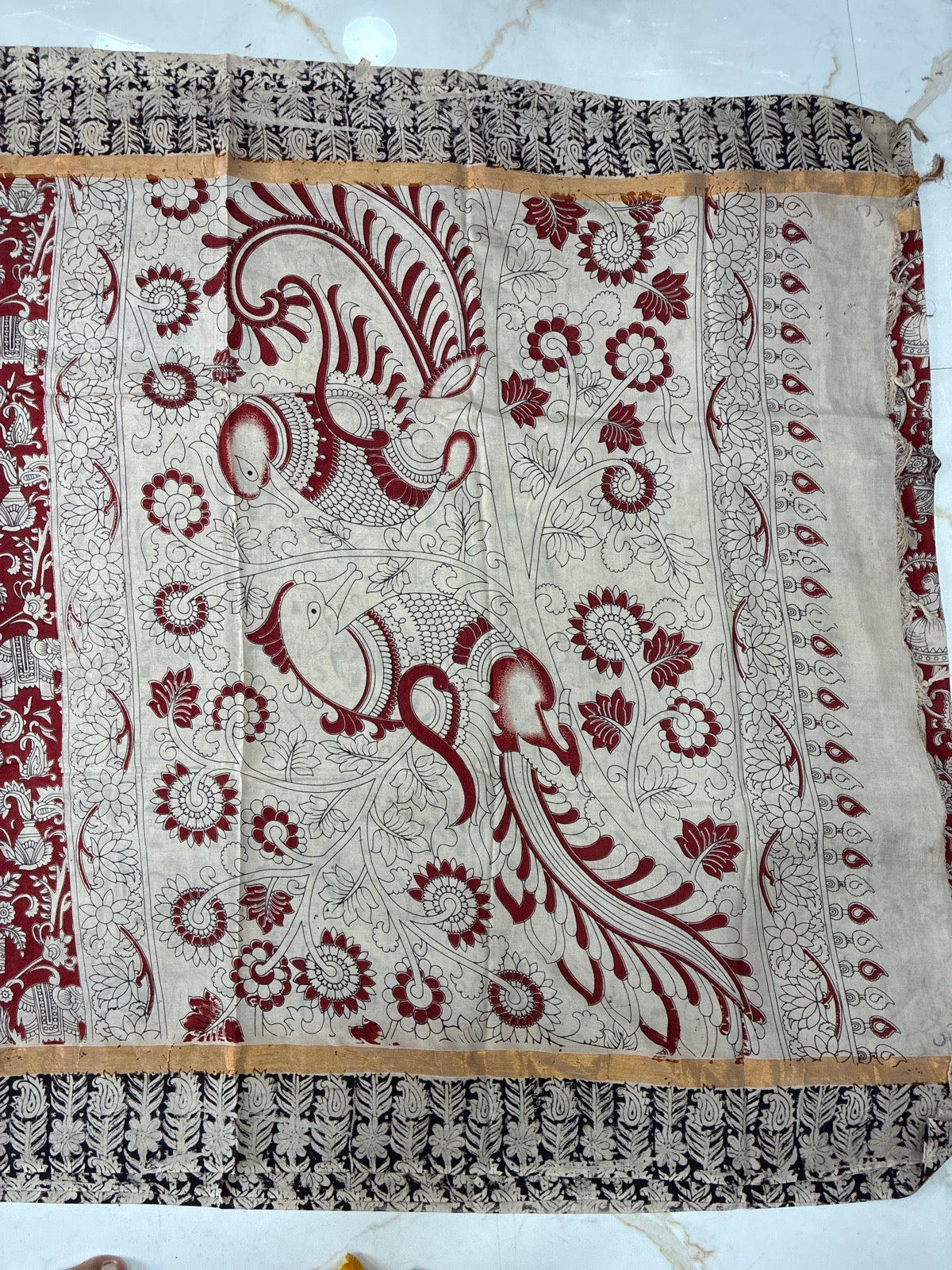 Beige Kalamkari Silk Saree, blouse